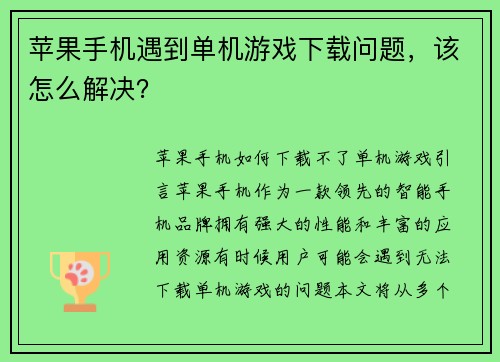 苹果手机遇到单机游戏下载问题，该怎么解决？